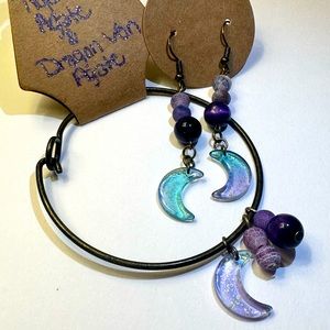 Purple Dragon Agate and Purple Dragon Vein Agate moon bracelet/earring set